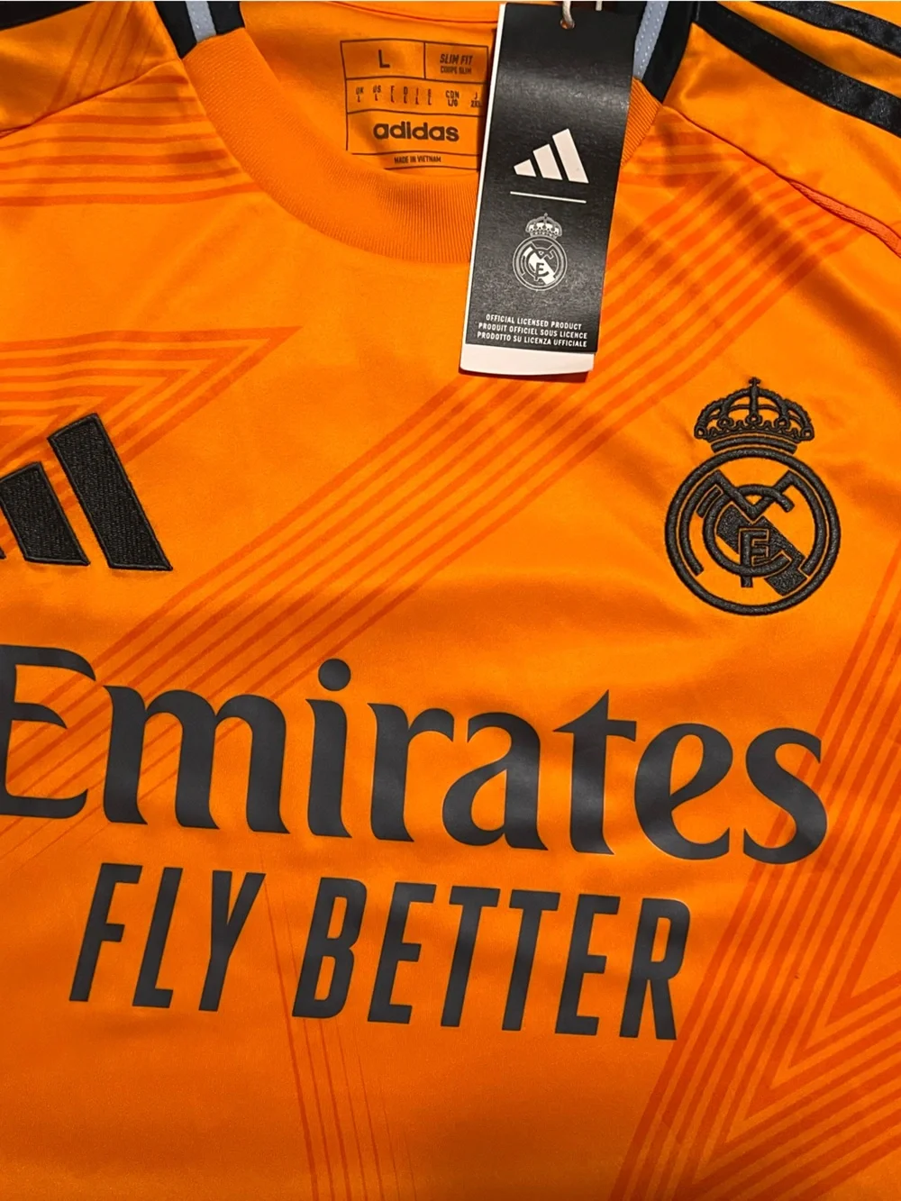 adidas Men’s Orange Real Madrid Third  Jersey with Black Accents SZ L